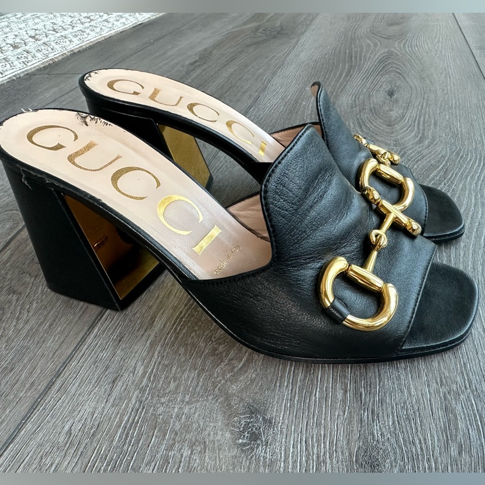 Gucci Women's Horsebit Block Heel Sandals Leather